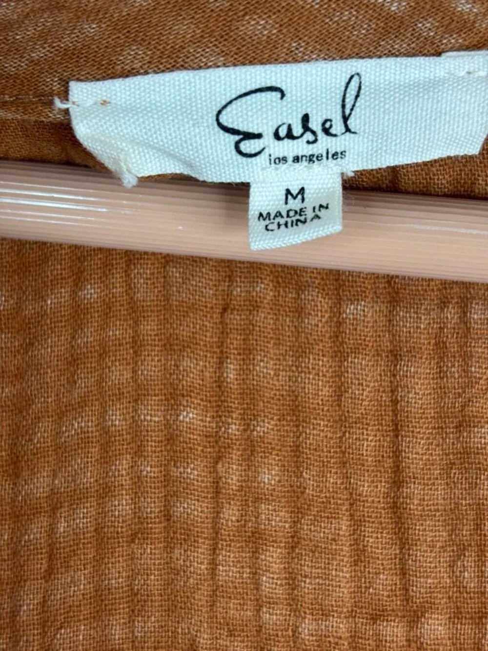 Easel Gauze Dress M Rust Button Front 3/4 Flare Sleeve Boho Minimalist Prairie